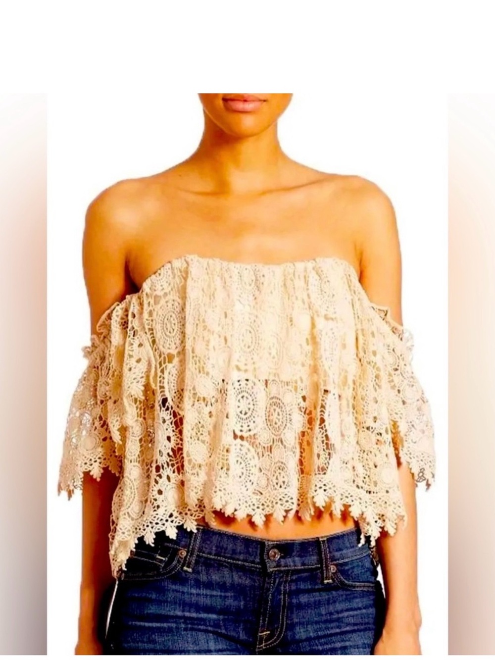 Tularosa Cream Crochet Off-Shoulder Lace Blouse